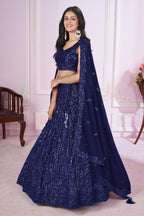 Blue Georgette Sequinned Lehenga - blue georgette saree