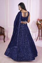 Blue Georgette Sequinned Lehenga - blue georgette saree