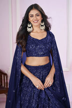 Blue Georgette Sequinned Lehenga - blue georgette saree