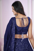 Blue Georgette Sequinned Lehenga - blue georgette saree