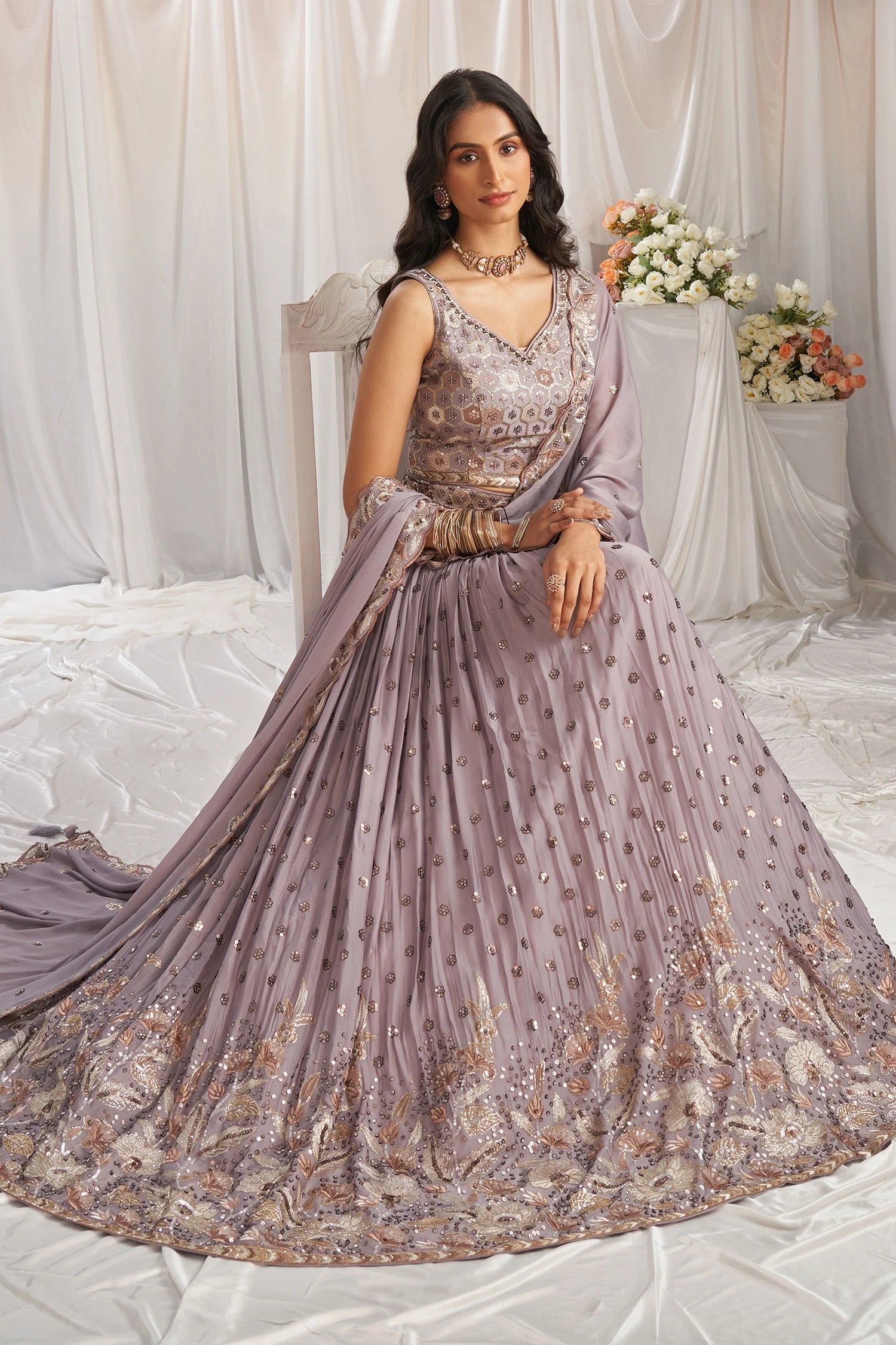 Mauve Georgette Sequinned Lehenga