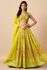 Bitter Lemon Green Georgette Floral Printed Lehenga