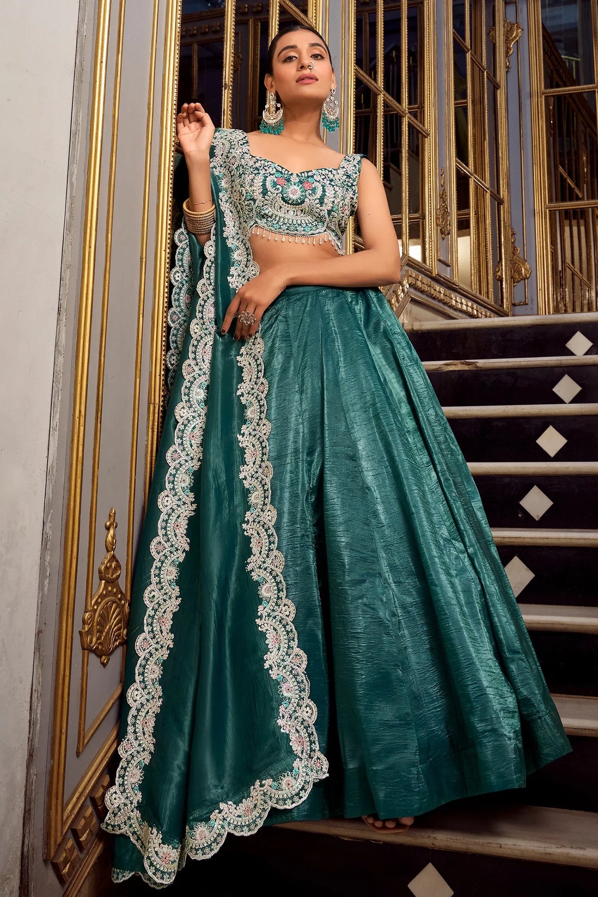 Rama Blue Crush Tissue Flared Lehenga