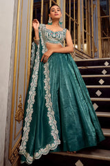 Rama Blue Crush Tissue Flared Lehenga