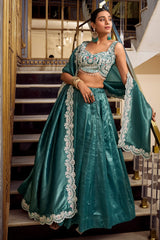 Rama Blue Crush Tissue Flared Lehenga