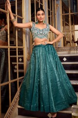 Rama Blue Crush Tissue Flared Lehenga