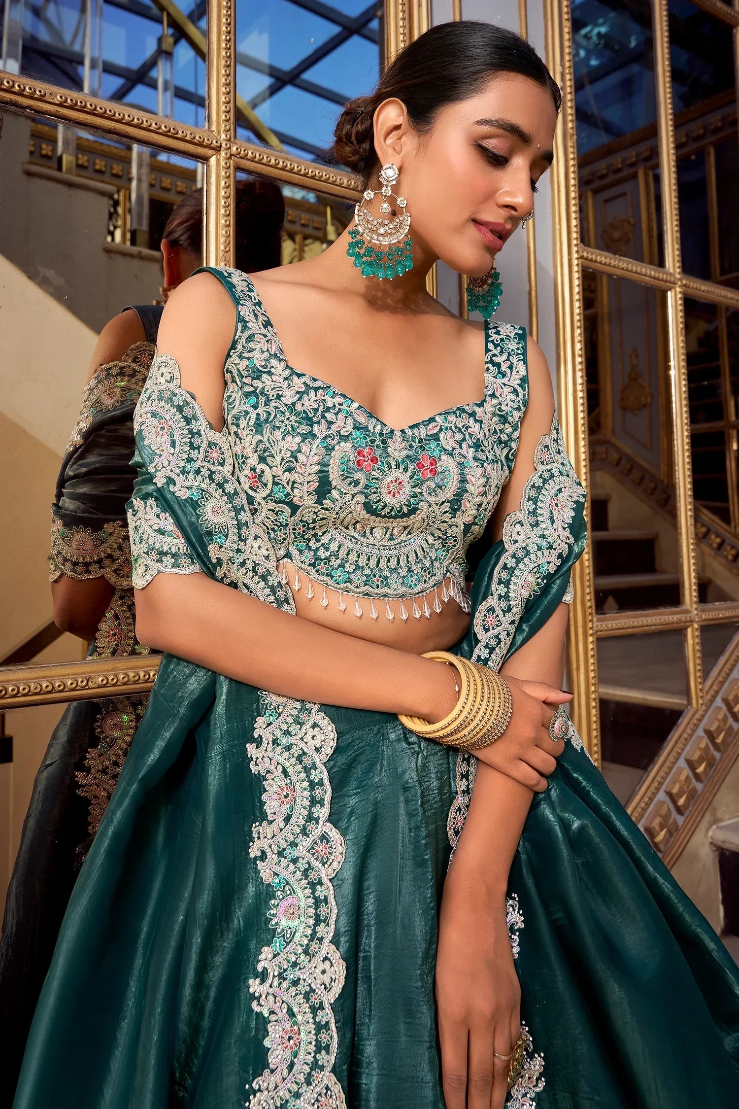 Rama Blue Crush Tissue Flared Lehenga
