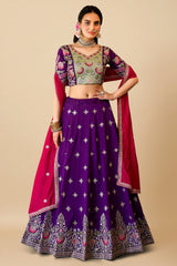 Purple Georgette Embroidered Lehenga