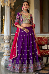 Purple Georgette Embroidered Lehenga