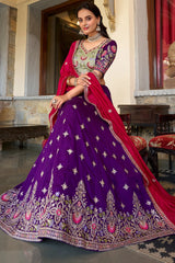 Purple Georgette Embroidered Lehenga