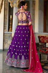 Purple Georgette Embroidered Lehenga