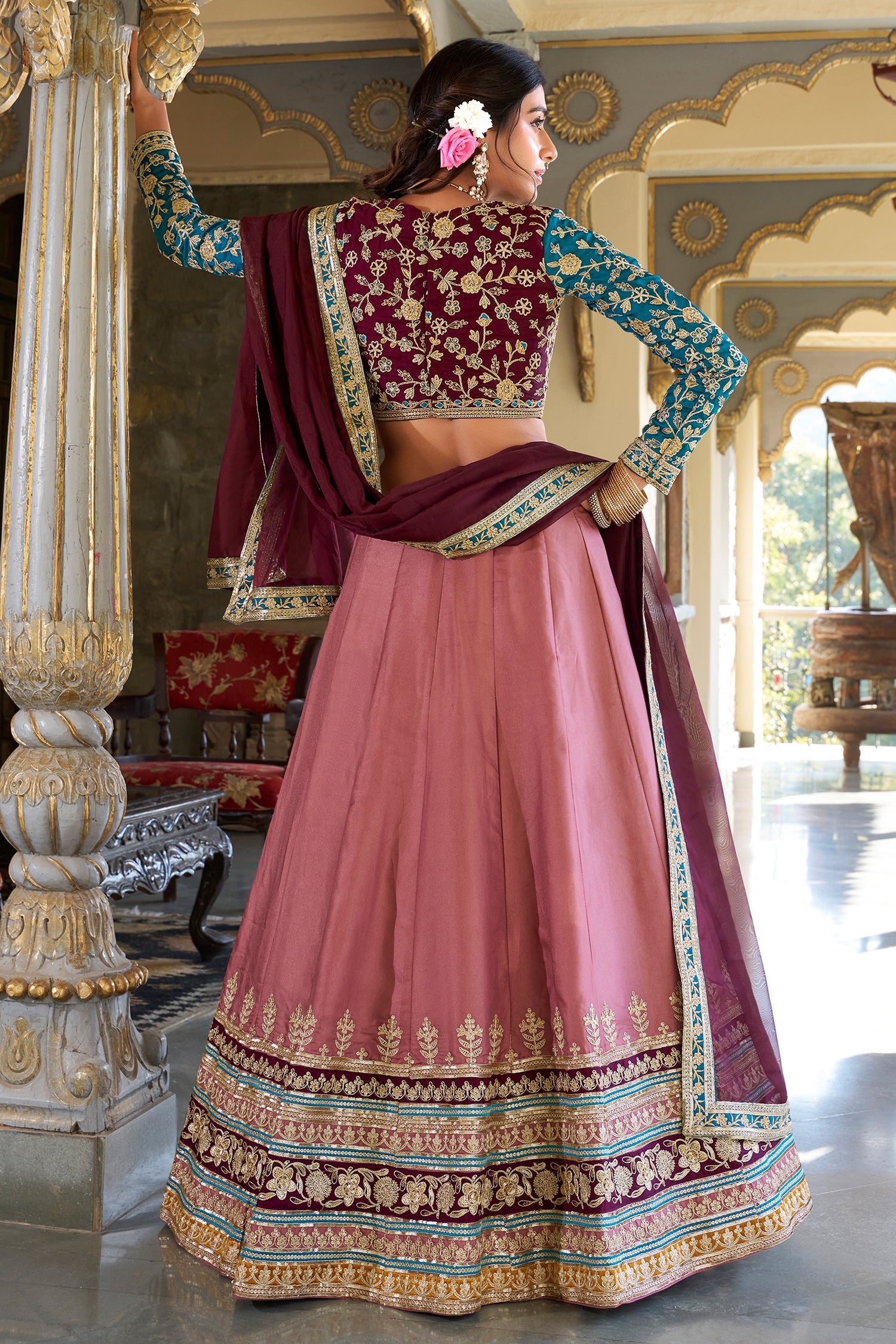 Dusty Pink Georgette Embroidered Lehenga