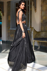 Black Art Silk Plain Flared Lehenga