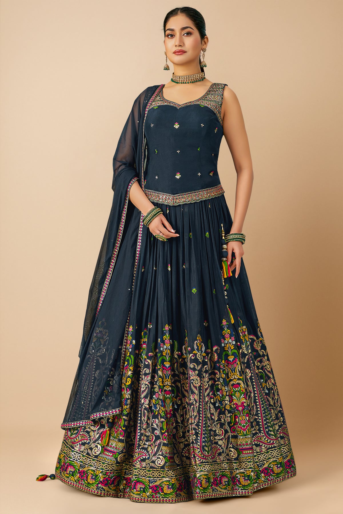 Black Georgette Lehenga with Long Blouse