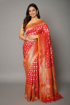 Red Banarasi Silk Traditional All Over Woven Saree - red silk saree