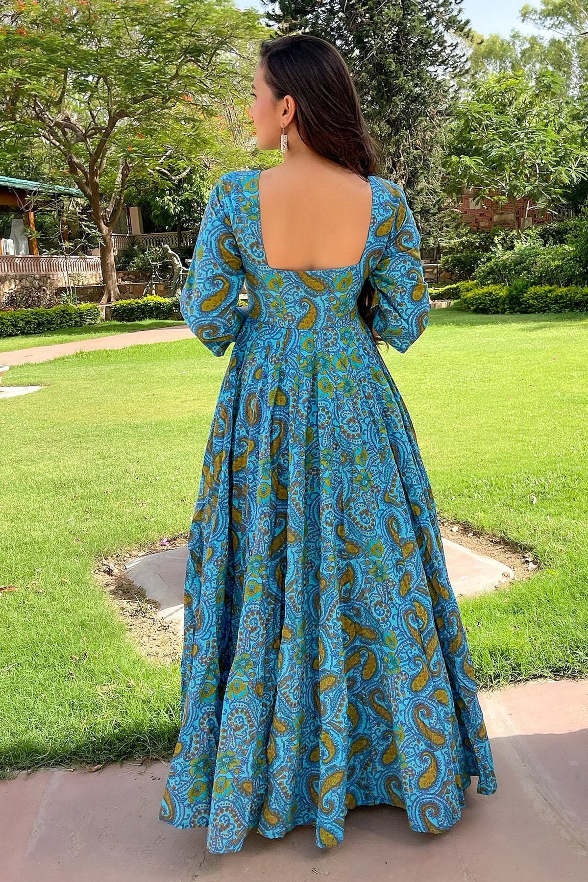 Light Blue Cotton Paisley Printed Kurti - blue cotton saree