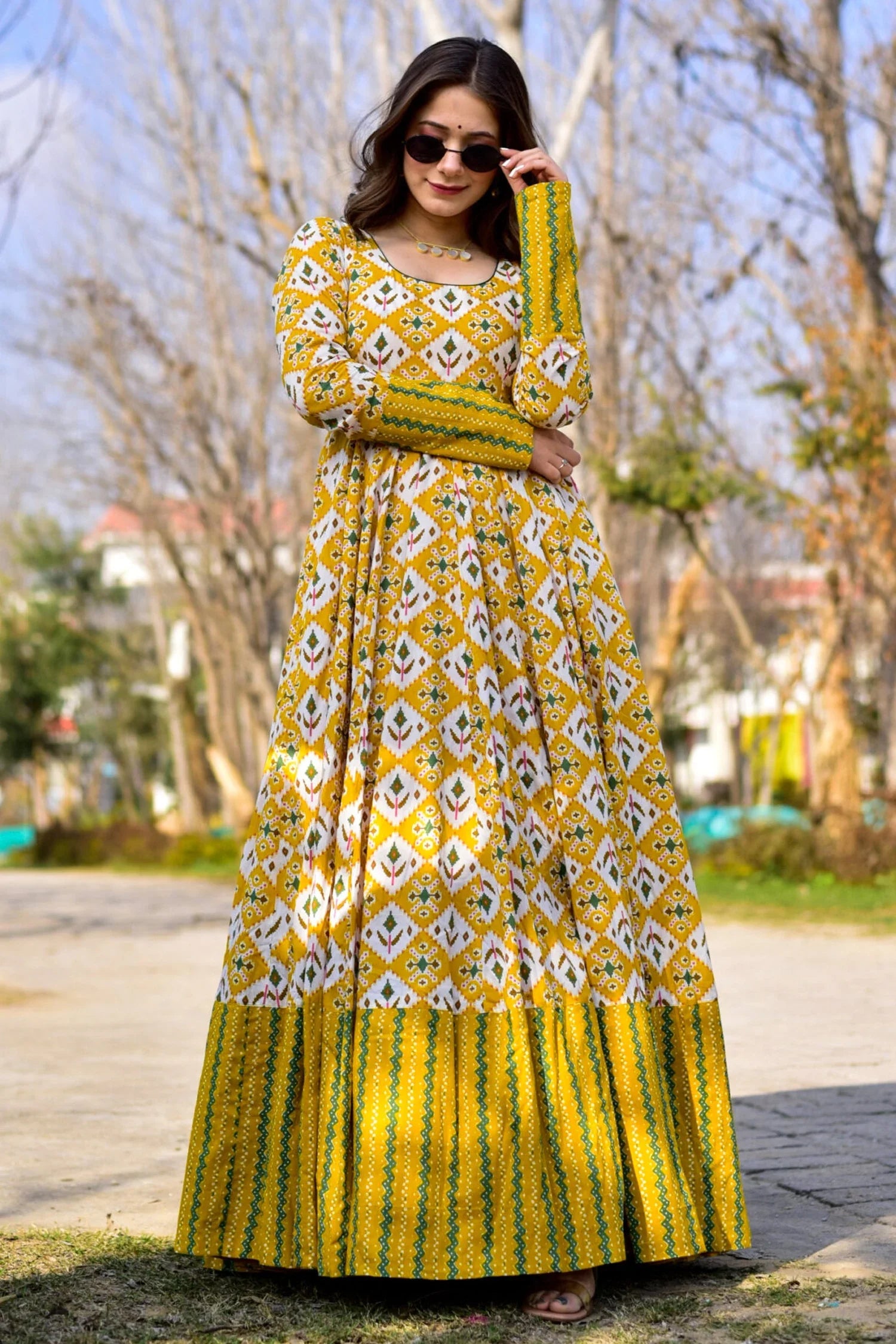 Yellow Muslin Printed Anarkali Kurti - yellow muslin saree
