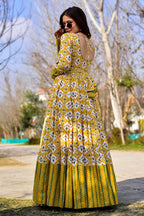 Yellow Muslin Printed Anarkali Kurti - yellow muslin saree