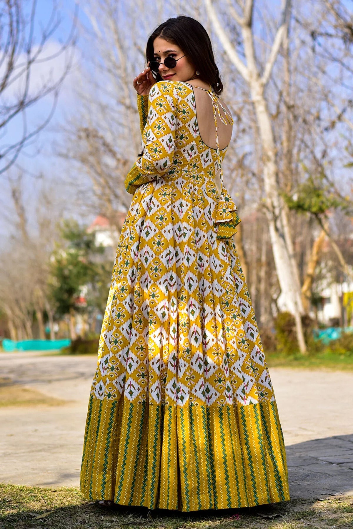 Yellow Muslin Printed Anarkali Kurti - yellow muslin saree