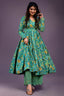 Sea Green Cotton Silk Printed Anarkali Kurti with Palazzo - green silk saree