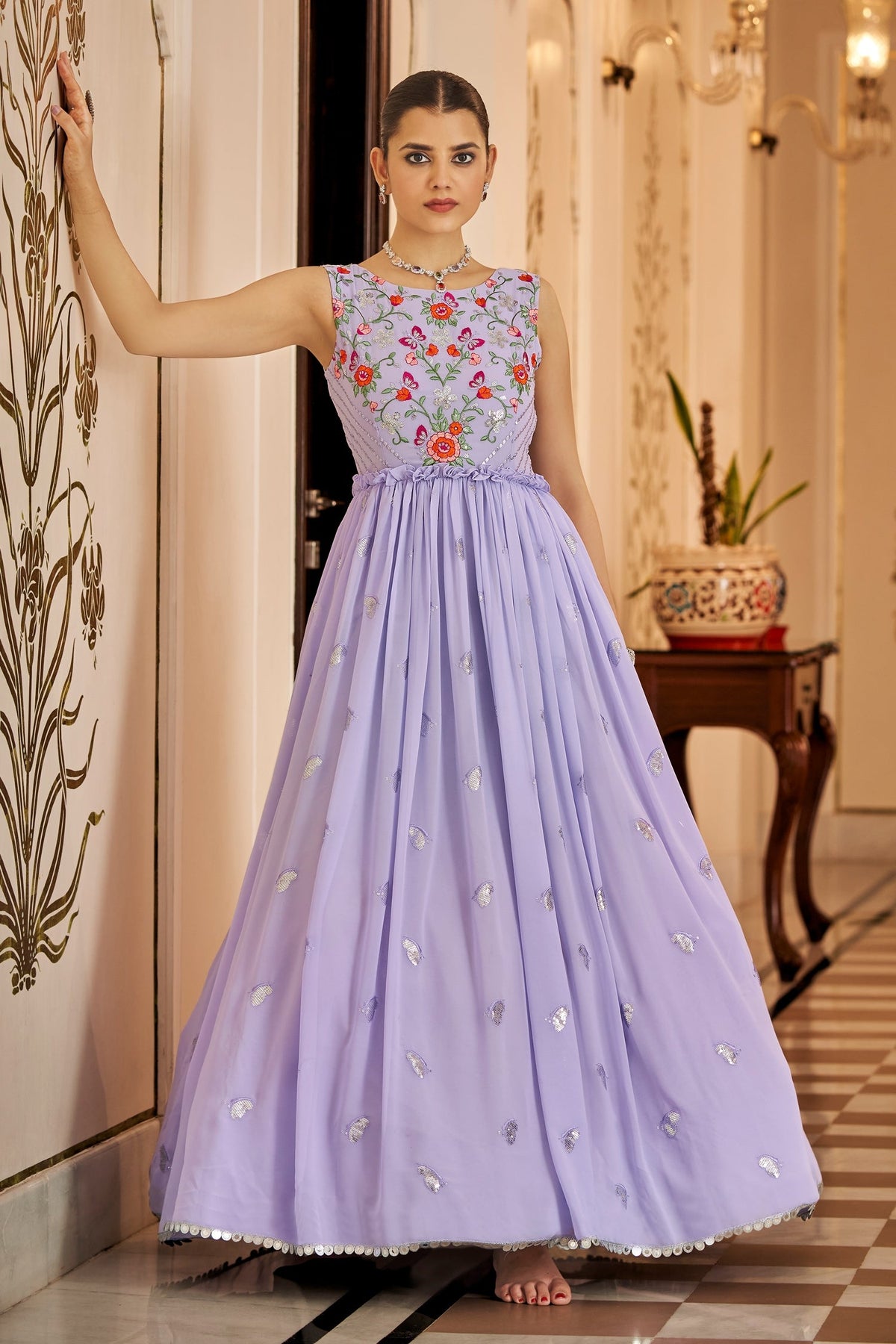 Light Purple Georgette Kurti with Embroidery