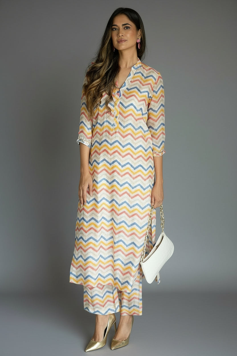 Multi Colored Muslin Zigzag Printed Kurti Main image