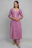 Pearly Purple Kurti Set in Cotton with Floral Print - purple cotton saree