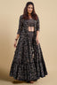 Black Muslin Printed Crop Top Palazzo Set with Flared Floral Motif Shrug - red muslin saree