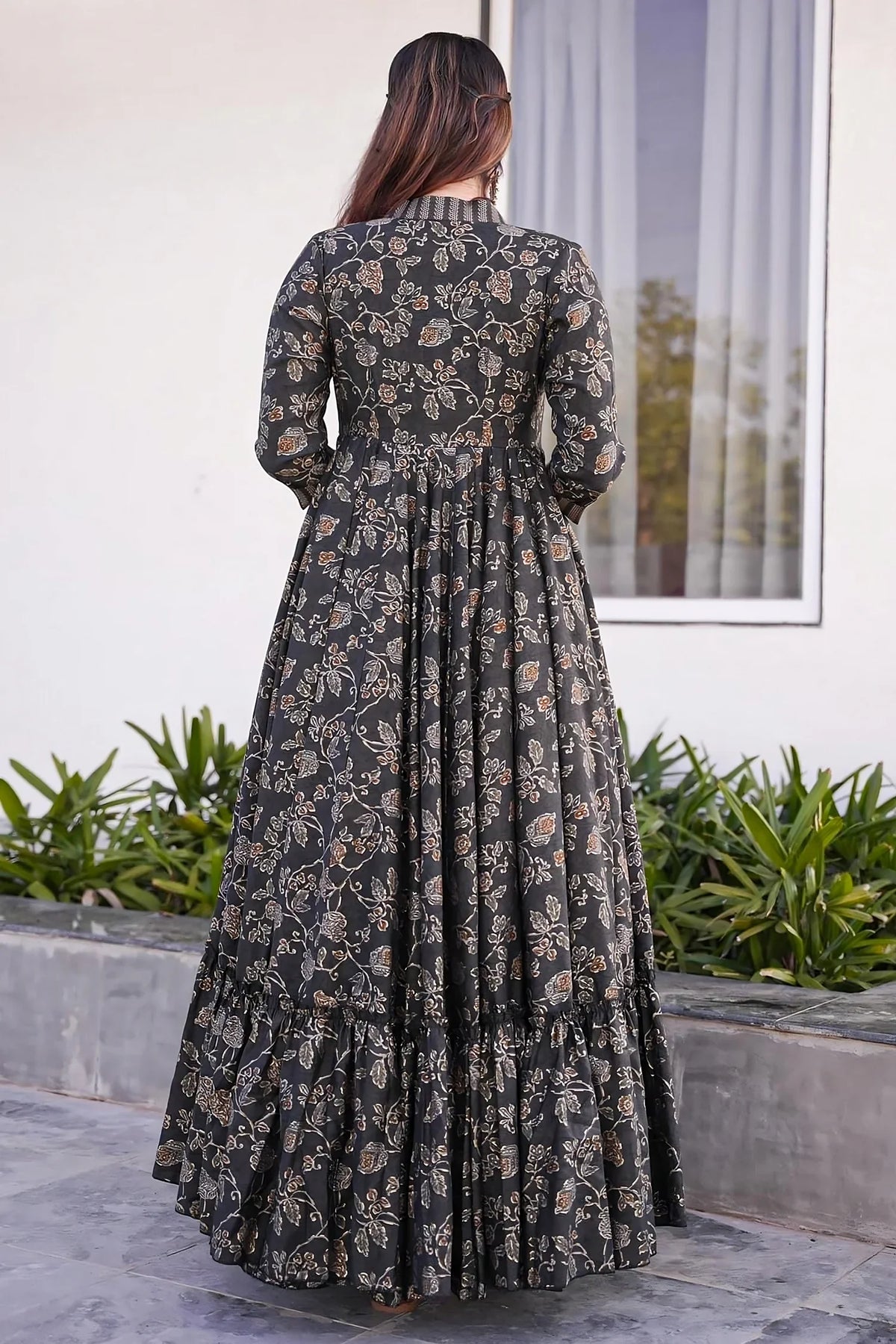 Black Muslin Printed Crop Top Palazzo Set with Flared Floral Motif Shrug - red muslin saree