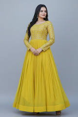 Yellow Georgette Anarkali Kurti with Embroidery Sequin Work