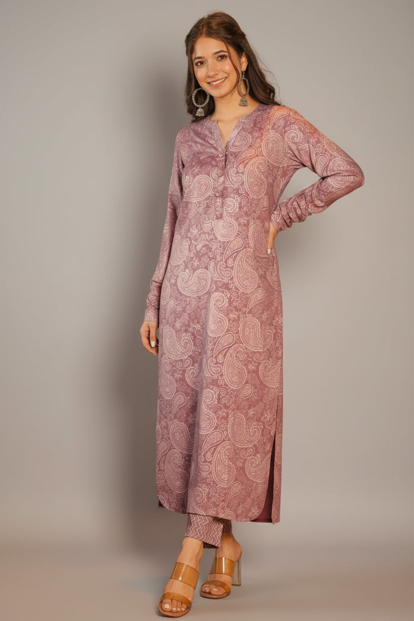 Paisley Printed Muslin Straight Cut Kurti with Pant - muslin saree