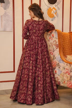 Maroon Muslin Anarkali Kurti with Long Shrug - maroon muslin saree
