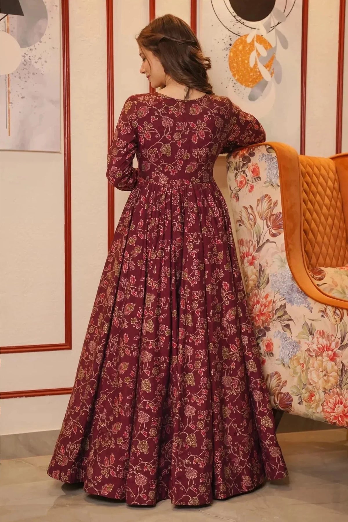 Maroon Muslin Anarkali Kurti with Long Shrug - maroon muslin saree