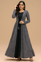 Black Georgette Plain Anarkali Kurti with Printed Long Shrug - black georgette saree