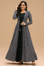 Black Georgette Plain Anarkali Kurti with Printed Long Shrug - black georgette saree