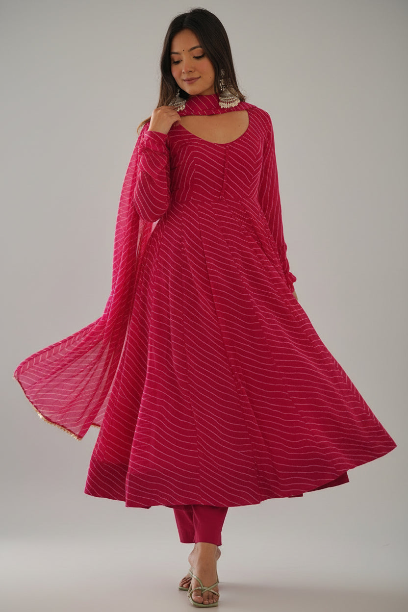 Leheriya Print Flared Anarkali Kurta Set Main image