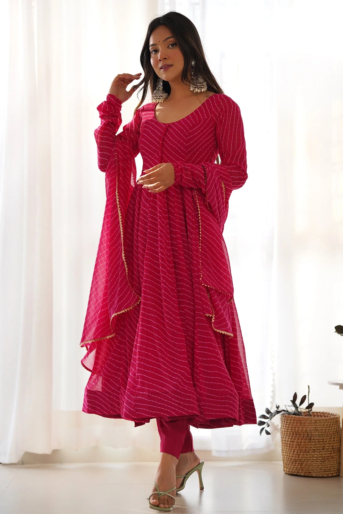 Leheriya Print Flared Anarkali Kurta Set