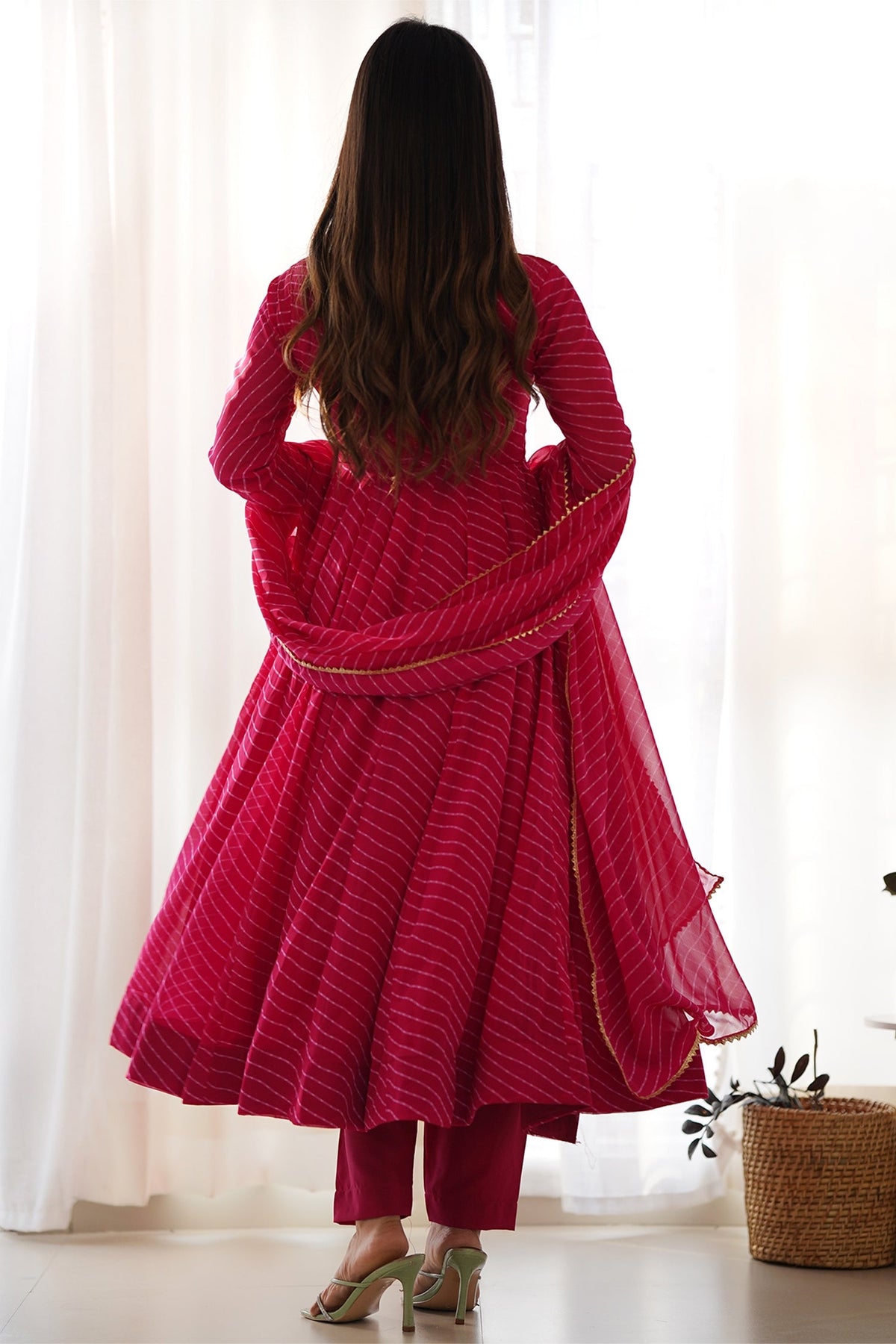Leheriya Print Flared Anarkali Kurta Set