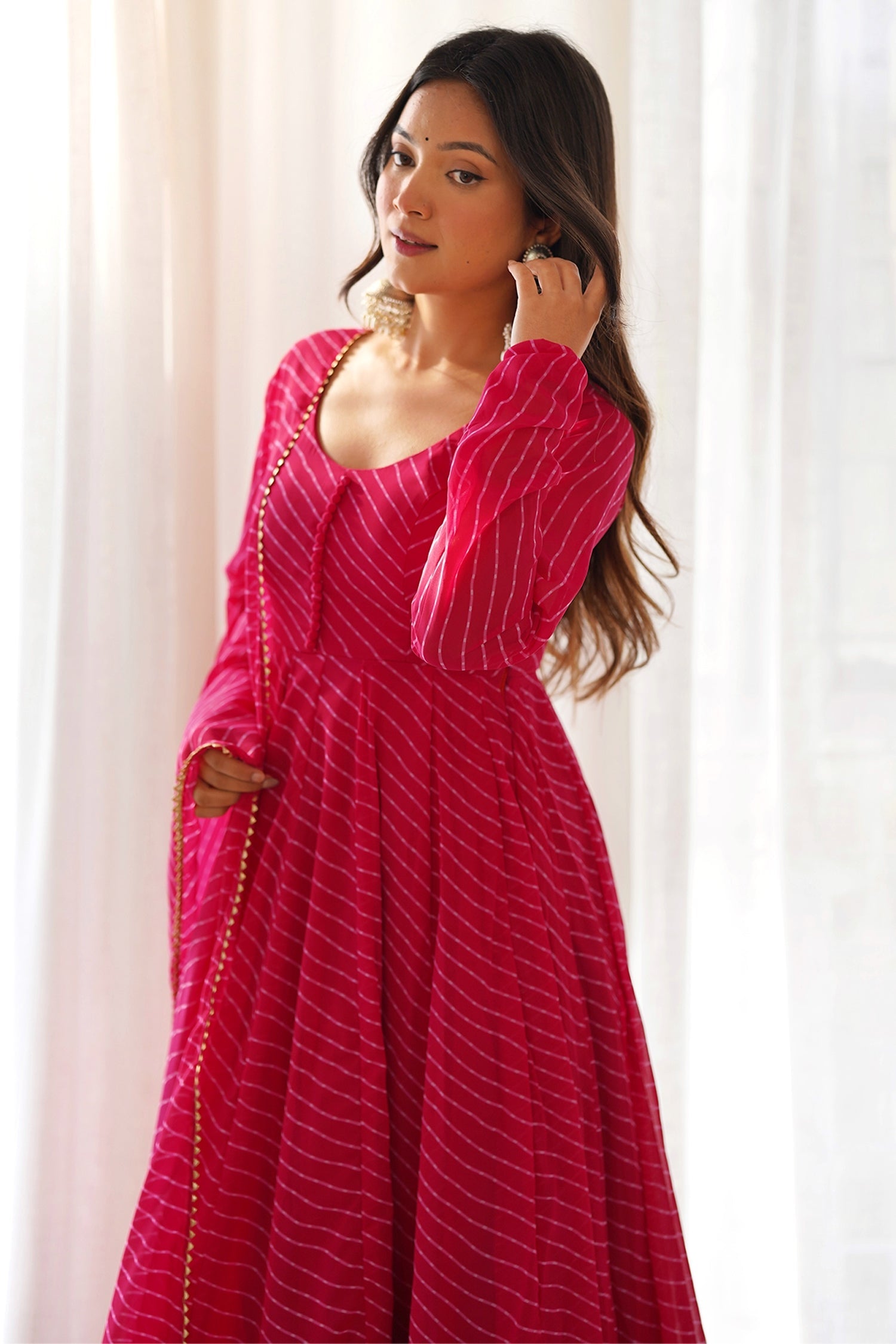 Leheriya Print Flared Anarkali Kurta Set