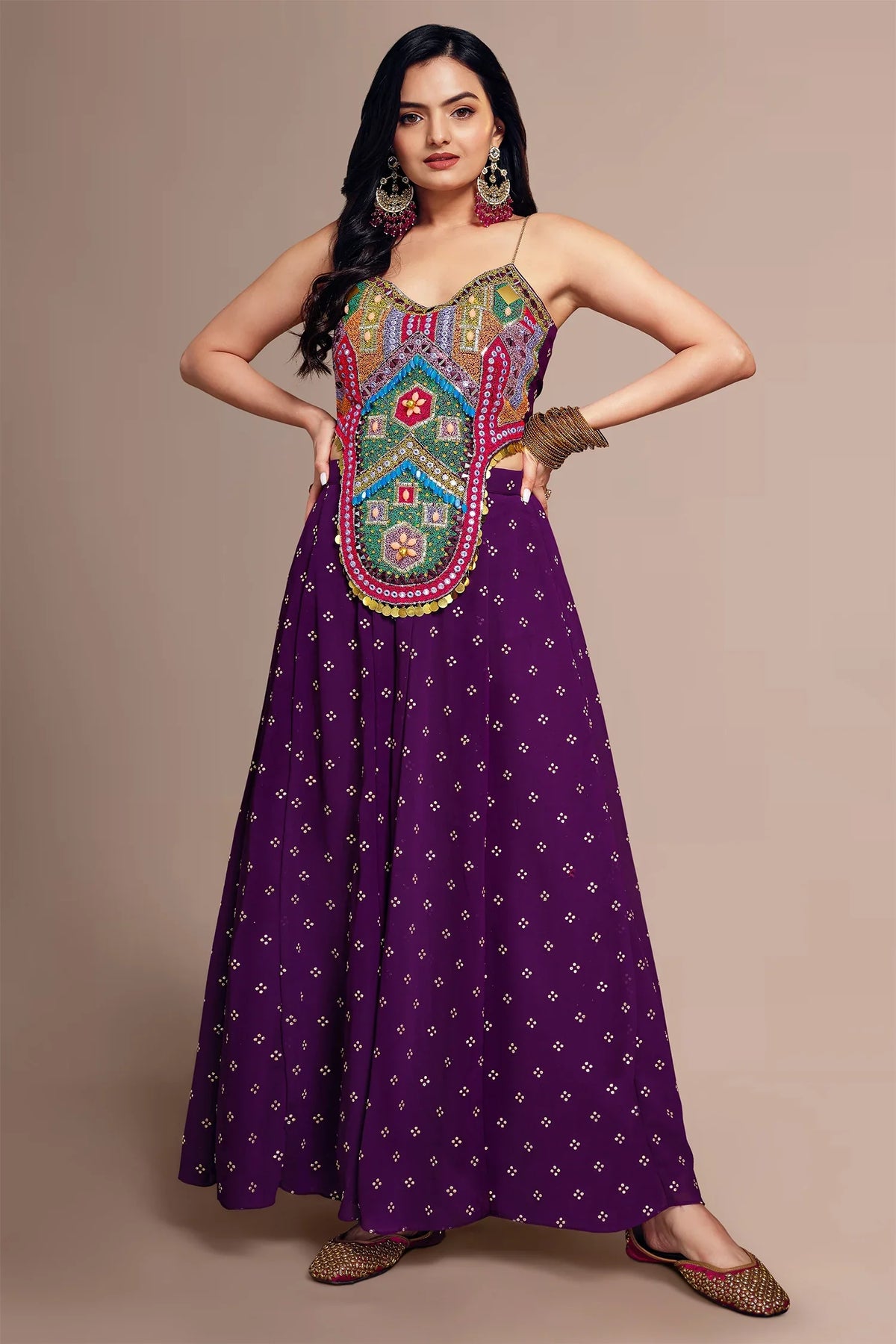 Purple Art Silk Co-Ord Set Adorned with Intricate Embroidery and Handwork - purple silk saree embroidery