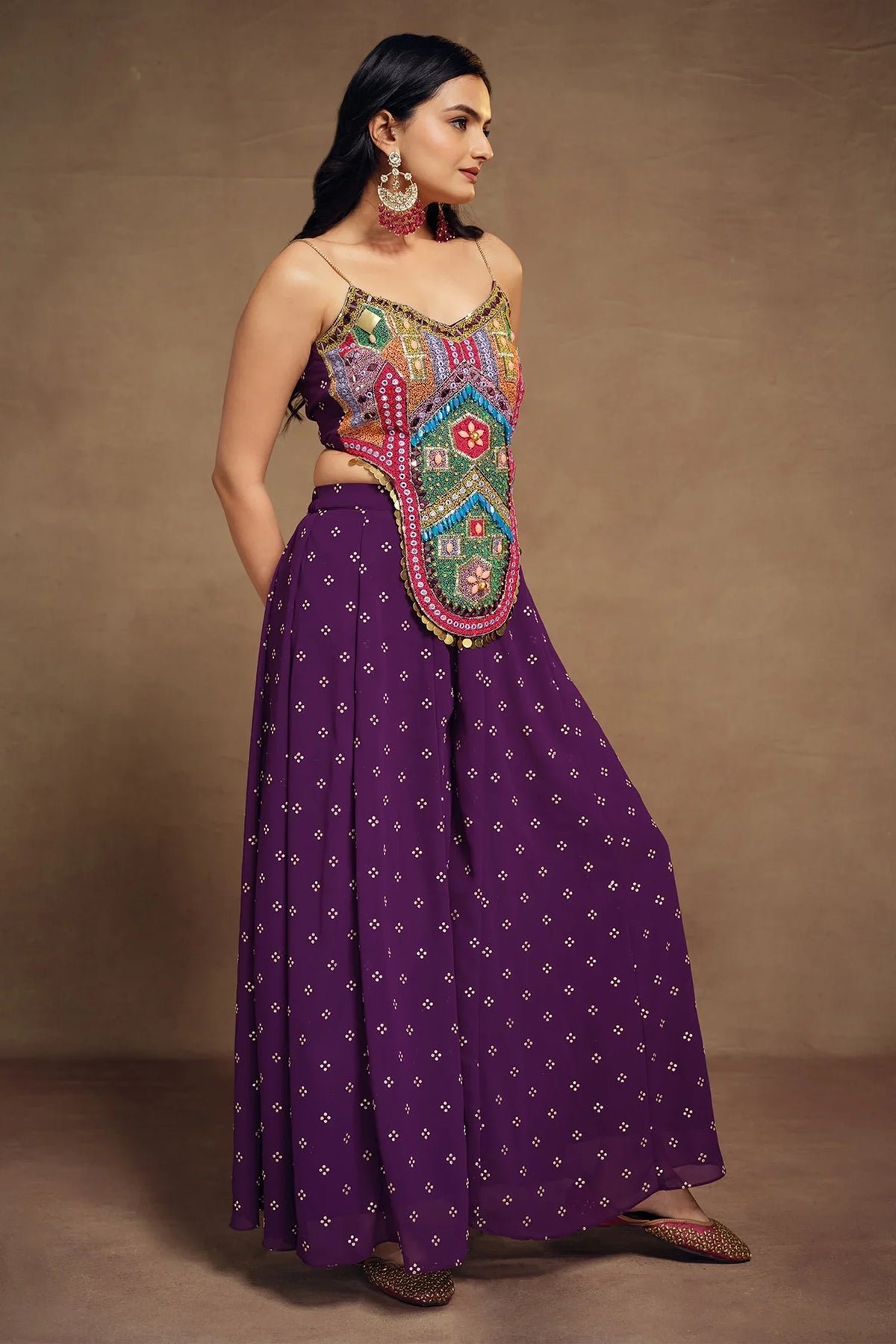 Purple Art Silk Co-Ord Set Adorned with Intricate Embroidery and Handwork - purple silk saree embroidery