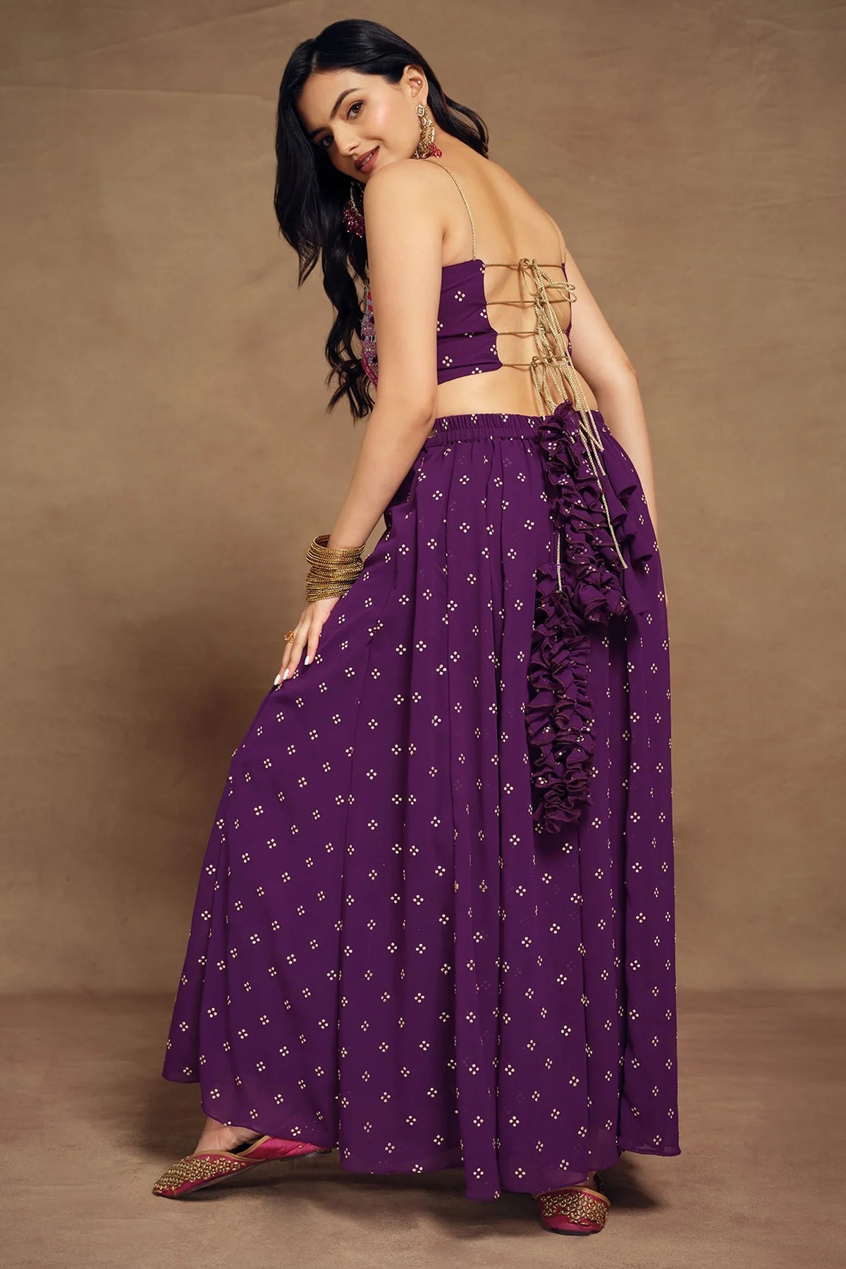 Purple Art Silk Co-Ord Set Adorned with Intricate Embroidery and Handwork - purple silk saree embroidery