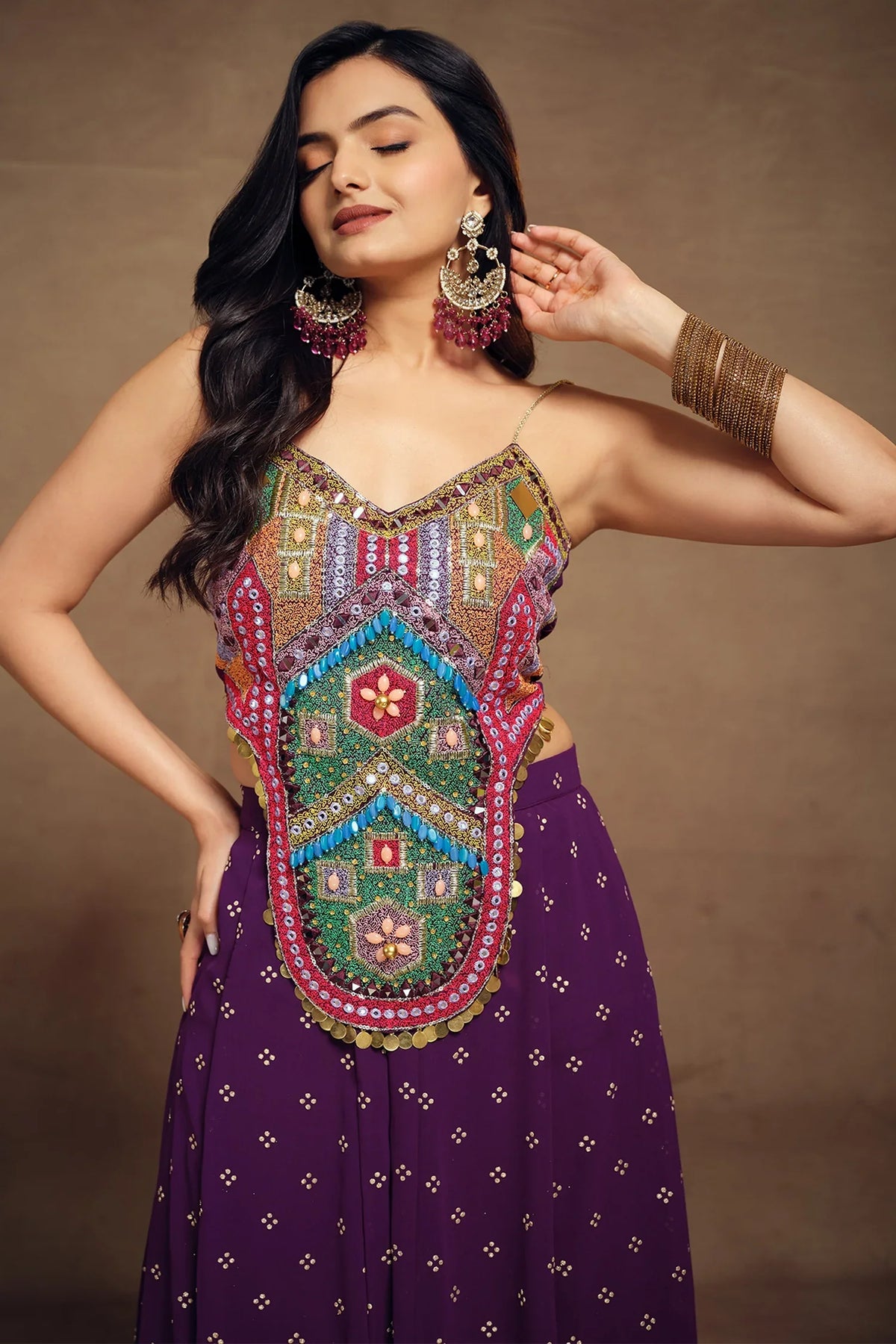 Purple Art Silk Co-Ord Set Adorned with Intricate Embroidery and Handwork - purple silk saree embroidery