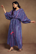 Blue Art Silk Digital Printed Kaftan - blue silk saree