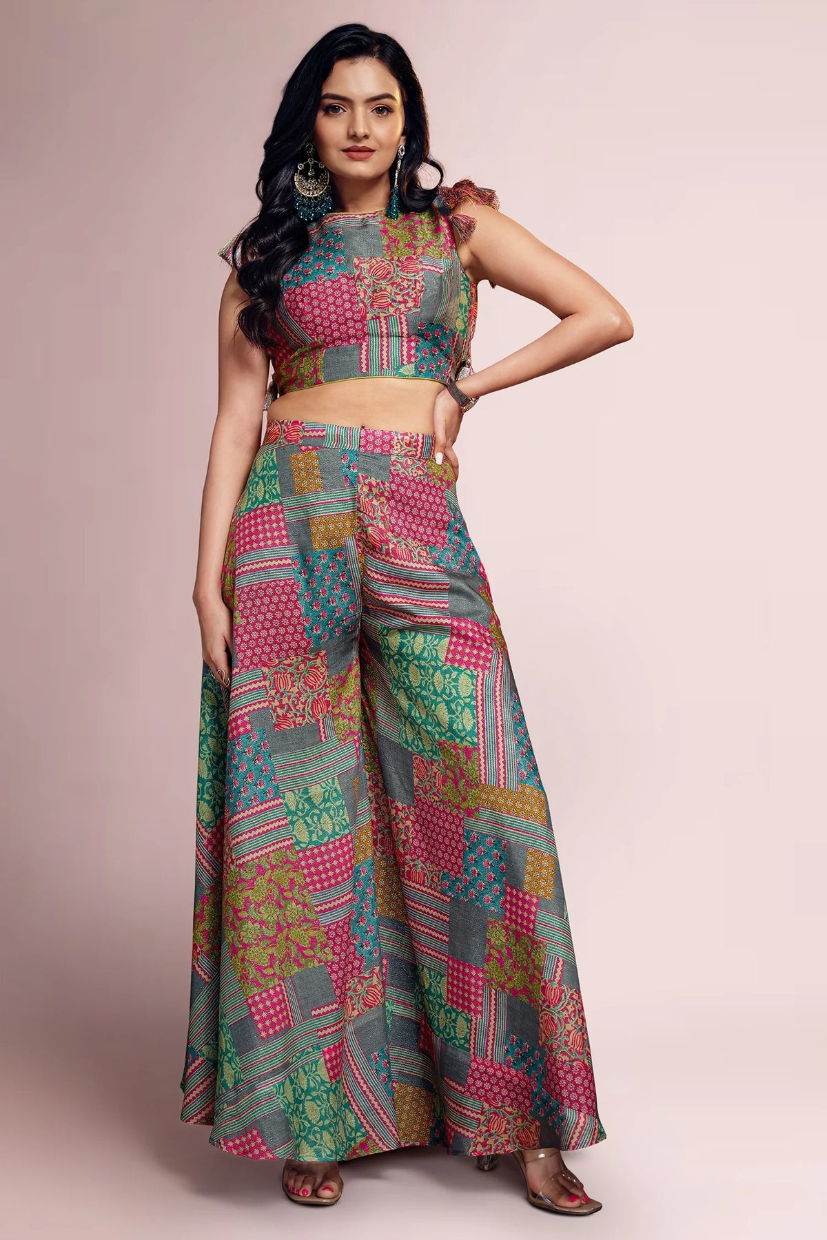 Multi Colored Muslin Printed Co-Ord Set - red muslin saree