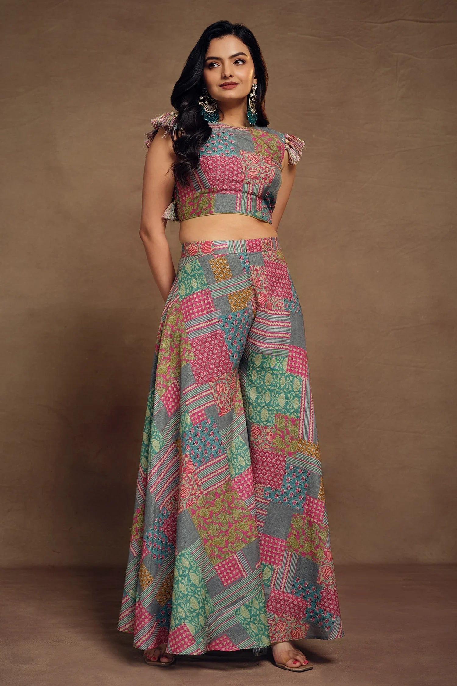 Multi Colored Muslin Printed Co-Ord Set - red muslin saree