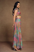Multi Colored Muslin Printed Co-Ord Set - red muslin saree