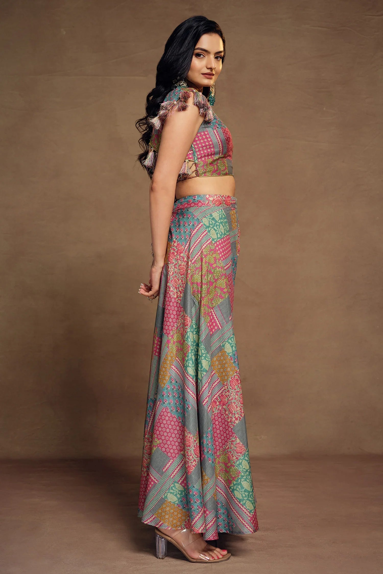 Multi Colored Muslin Printed Co-Ord Set - red muslin saree