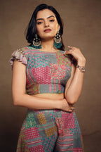 Multi Colored Muslin Printed Co-Ord Set - red muslin saree