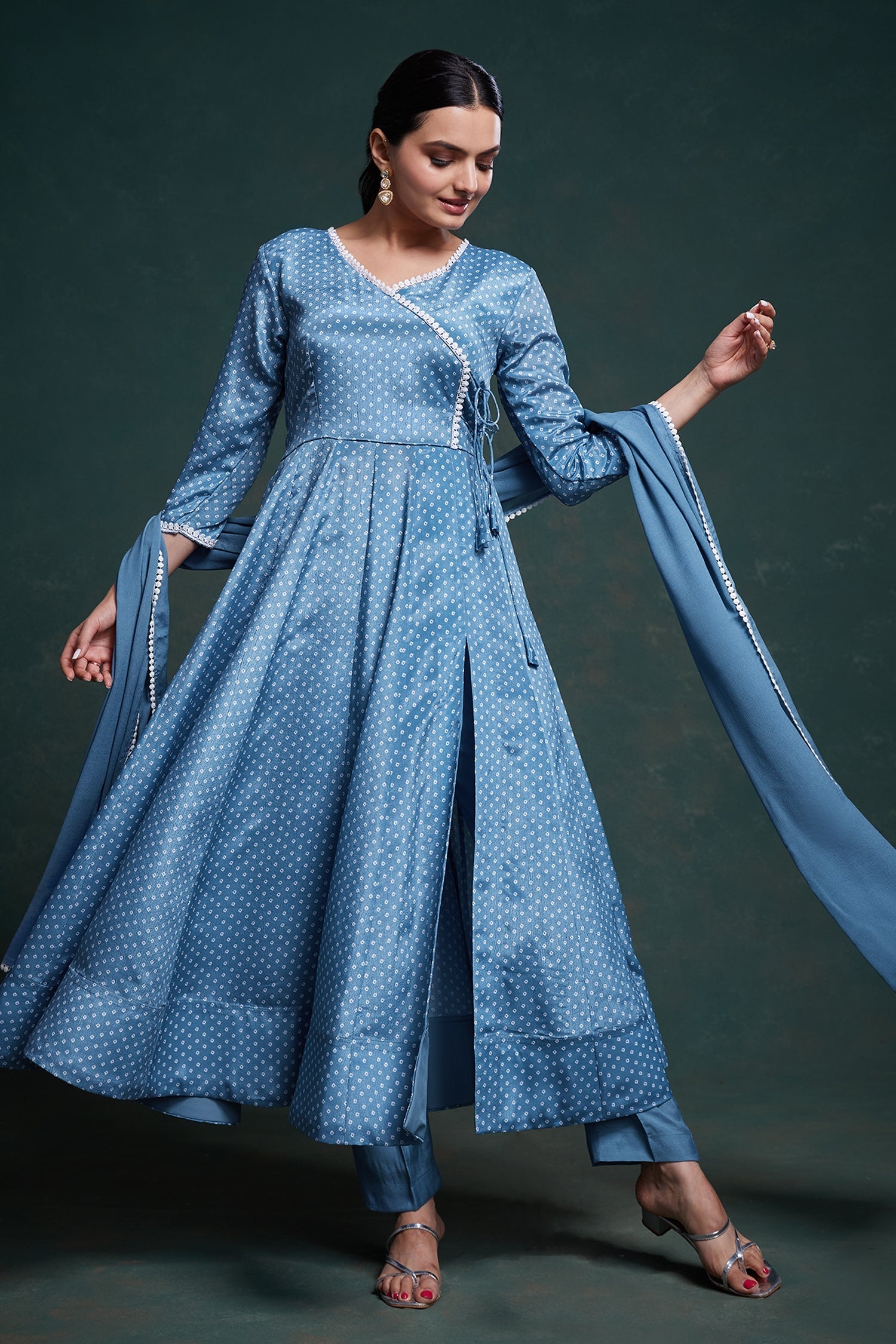 Sky Blue Chinon Silk Angrakha Style